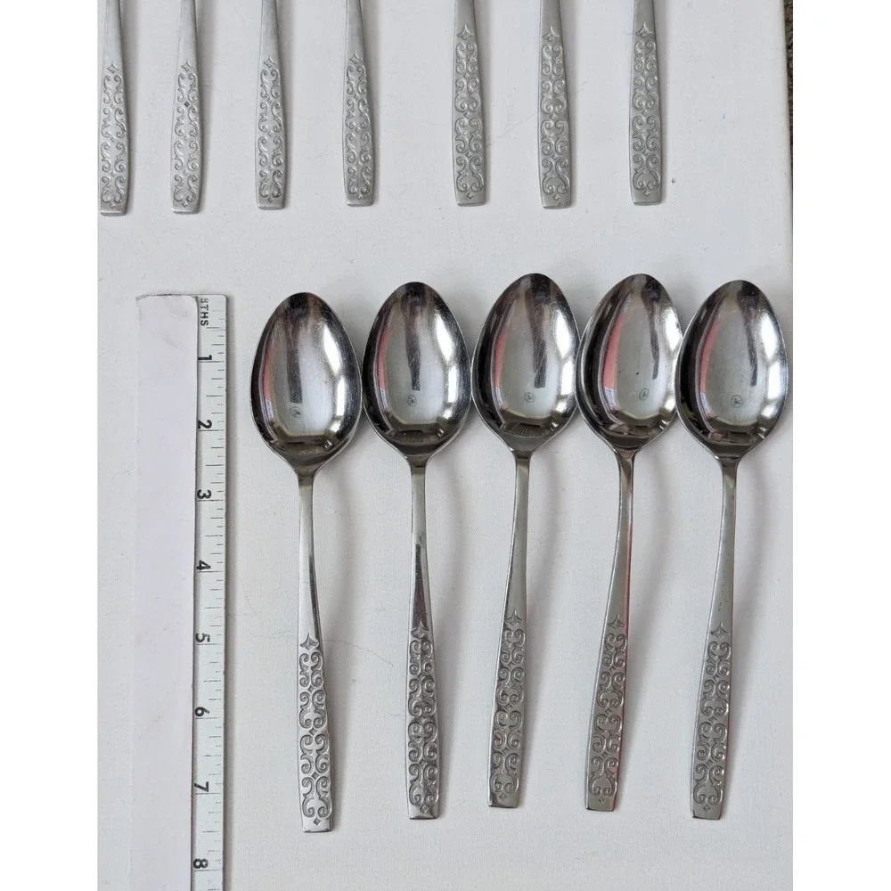 Vtg MCM Stainless Imperial Scroll Cadiz Japan Flatware Spoons Forks (Lot of 21)